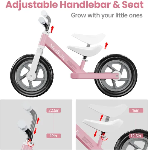 Miniatura 4 de MetBelle Toddler Balance Bike 1-3 Year Old,12" No Pedal Kids Indoor Outdoor Toy Bike 2-5 Years Old with Tool-Free Adjustments Seat, Lightweight
