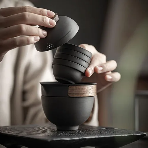 Miniatura 6 de KEYDUACU Juego de té portátil de Gaiwán,Juego de té de viaje,Juego de té chino,Mini tetera de cerámica Gongfu con 4 tazas de té para viajes en casa