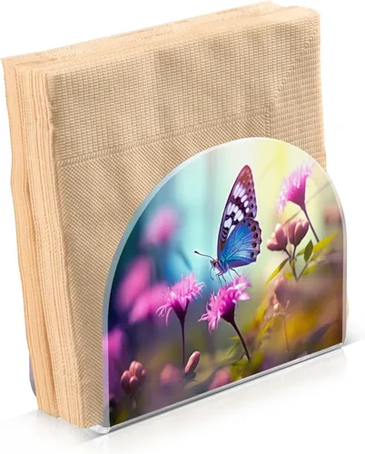 Miniatura 2 de Napkin Holder Butterfly Flowers Napkin Holders for Tables, Clear Acrylic Napkin Holders Cocktail Napkin Holder for Kitchen Restaurant Bar Home Decor