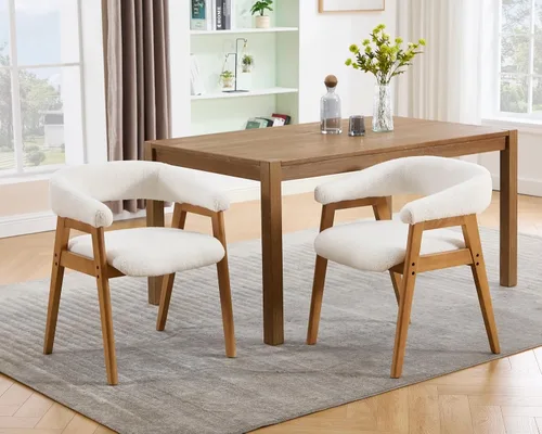 CIM0TA - Juego de 2 sillas de comedor modernas con brazos de tela de tapicería de sherpa para cocina y comedor con respaldo abierto de barril/patas