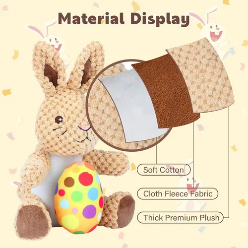 Miniatura 4 de Rypet Juguetes de peluche para perros, conejito de Pascua con huevo, juguete de felpa chirriante para mascotas con papel arrugado, juguetes