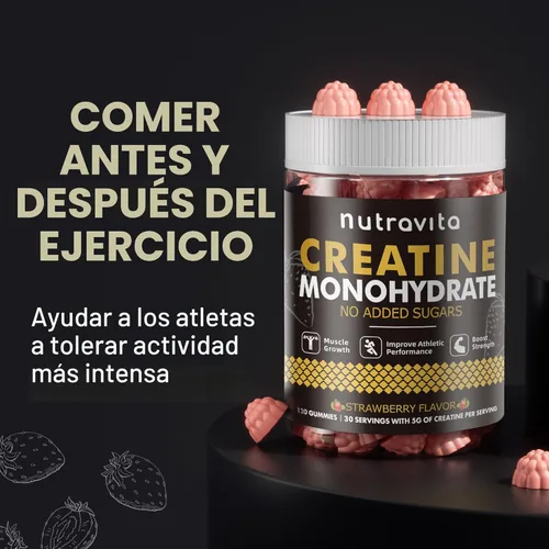 Miniatura 5 de Nutravita Certificado NSF Creatina Gomita - Gomitas de Monohidrato de Creatina para Hombres y Mujeres - 5g de Monohidrato de Creatina por Porción