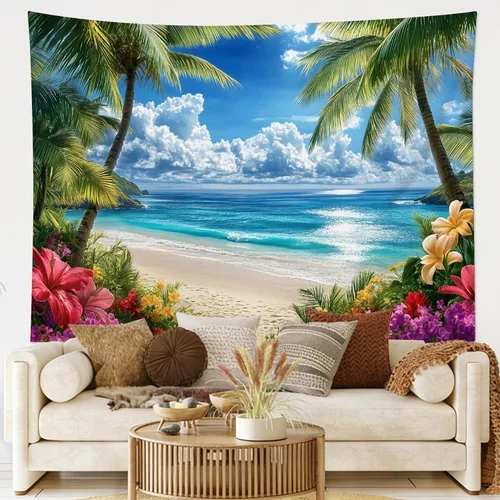 Miniatura 23 de LB Tapiz de hongos para colgar en la pared, luna y estrella en beige, tapiz de pared para dormitorio, estética de planta verde, arte de pared