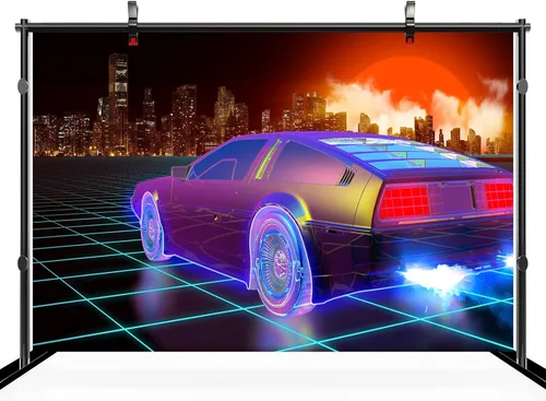Miniatura 3 de 10x8ft Cyberpunk Car Backdrop Retro Futuristic Cyber City Skyscraper Red Moon Punk Racing Car Background Comic Game Racer Punk Birthday Party