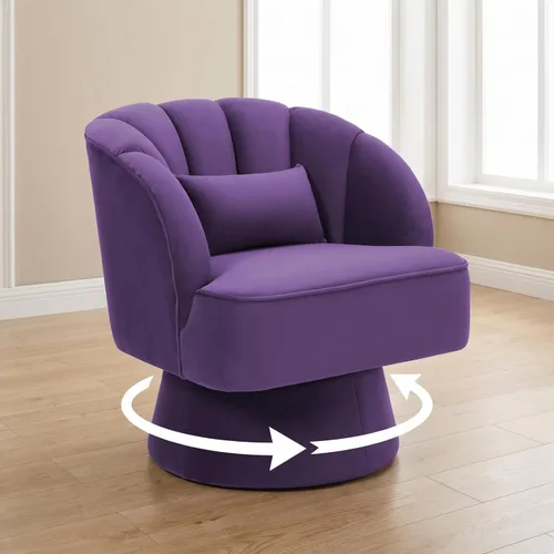 Miniatura 11 de GarveeHome Silla de acento moderna giratoria de barril, sillón tapizado de terciopelo de 360 grados con respaldo a rayas y acolchado suave, cómoda
