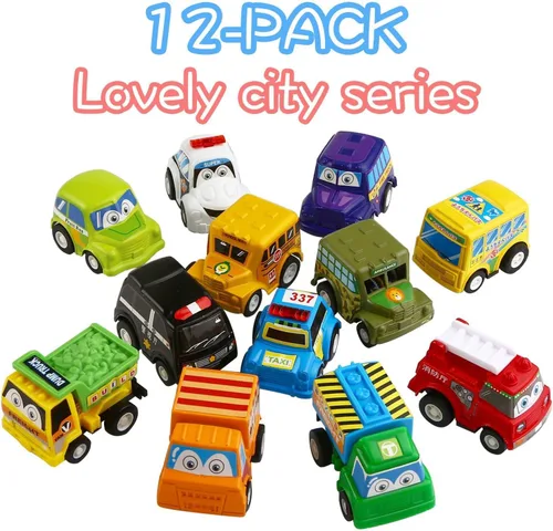 Miniatura 5 de Funcorn Toys Juego de 12 mini vehículos de plástico surtido, juguetes de camión y automóvil para niños pequeños, recuerdos de fiesta, juego de auto