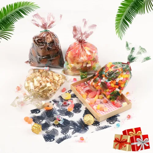 Miniatura 7 de 100 bolsas de celofán transparentes, 15 x 25 cm, bolsas de celofán con hojas de palma hawaianas para galletas, para envolver regalos, poner dulces