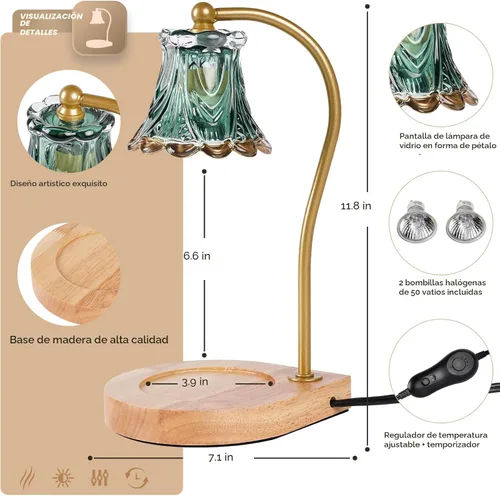 Miniatura 2 de Lámpara calentadora de velas con temporizador, calentador eléctrico de cera de fragancia regulable, elegante decoración del hogar, calentador