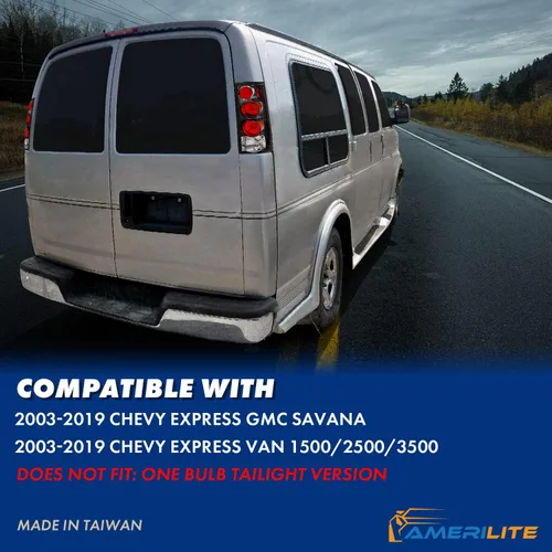 Miniatura 6 de AmeriLite Conjunto de repuesto de luces traseras de halo con lámparas de freno para 2003-2019 Chevy Express/GMC Savana Van Euro - lado del pasajero