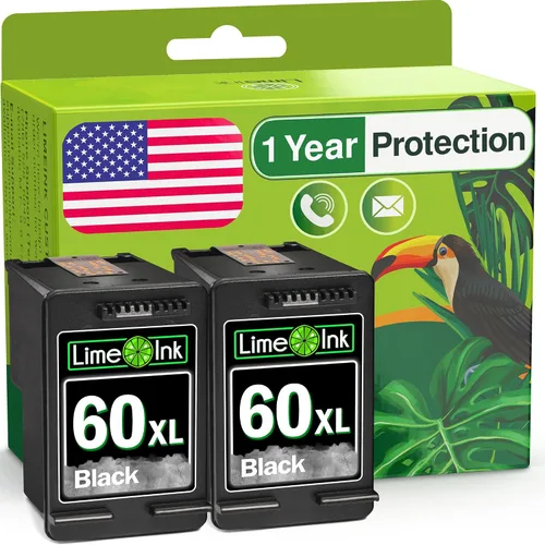 Limeink 2 cartuchos de tinta remanufacturados de repuesto para HP 60 cartucho de tinta negro para cartuchos HP 60xl para impresoras 60 negro para 60