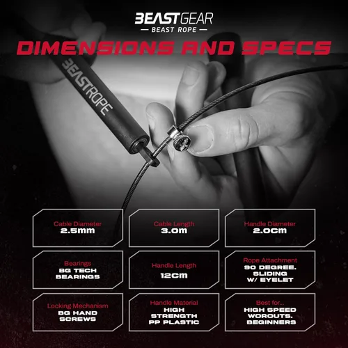 Miniatura 2 de Beast Gear Jump Rope, Jump Ropes for Fitness, Premium Aluminium Skipping Rope for Men Women - Boxing, MMA, HIIT, Strength Training & Double Unders