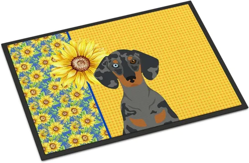 Miniatura 268 de Caroline's Treasures WDK5313MAT Airedale Terrier - Tapete para puerta delantera de 18 x 27 pulgadas, diseño de girasoles de verano, para entrada