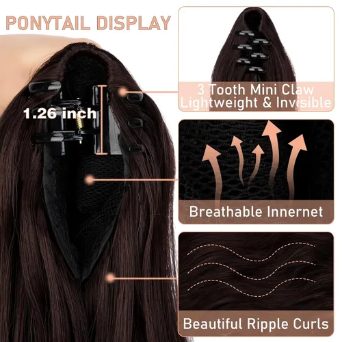 Miniatura 3 de Extensión de cola de caballo de 22 pulgadas y 24 pulgadas de largo, ondulado y lacio, extensiones de cabello sintético de aspecto natural