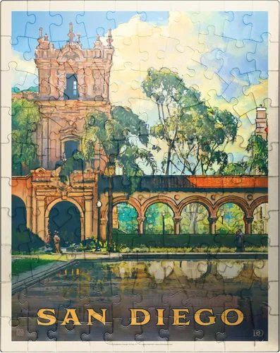 MyPuzzle San Diego, CA: Balboa Park, póster vintage, rompecabezas prémium de 100 piezas para adultos