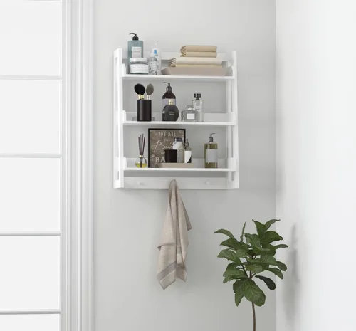 Miniatura 6 de UTEX Estante de pared para baño, organizador de estante de almacenamiento sobre el inodoro, estante de montaje en pared de 3 niveles con gancho