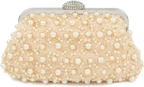 Carwales Bolso de noche de flores con perlas para mujer, bolso de noche para boda, baile, baile de graduación, bolsos de novia