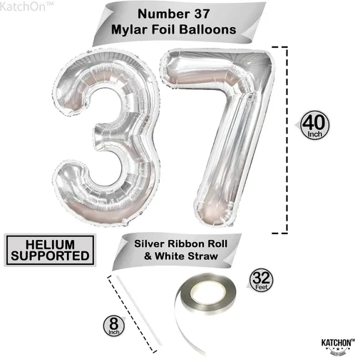 Miniatura 4 de KatchOn, Globo plateado de 40 pulgadas, decoraciones de cumpleaños para hombres y mujeres