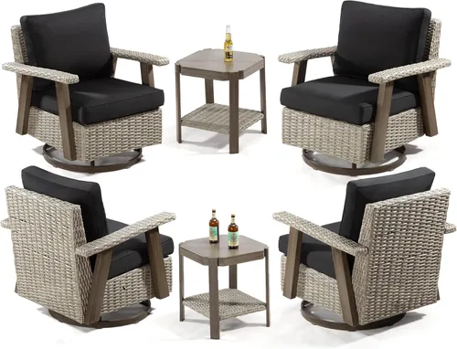 Miniatura 20 de Joyside Silla de patio con mesa auxiliar, juego de muebles de mimbre para patio, 2 piezas, silla mecedora giratoria de 360 grados para exteriores