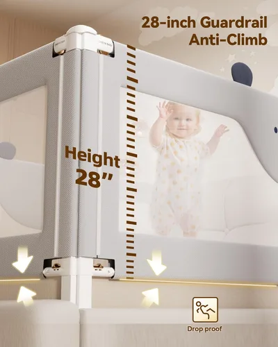 Miniatura 5 de Barandilla protectora para cama de bebé para niños pequeños, rieles reforzados de 54 pulgadas para cama completa con altura ajustable, barandilla