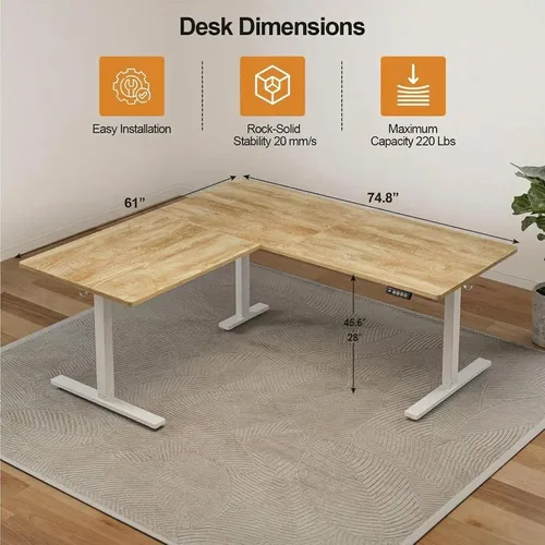 Miniatura 3 de Grandder 63 x 55 Pulgadas Escritorio en Forma de L, Escritorio Eléctrico Ajustable en Altura, Mesa de Esquina para Sentarse y Pararse, Mesa de Negro
