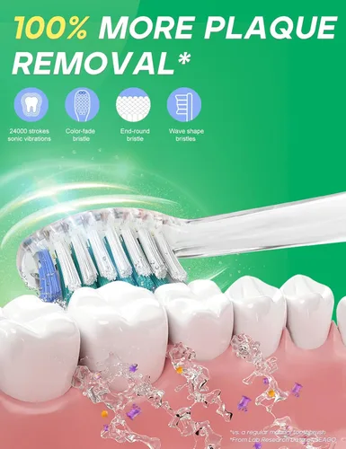 Miniatura 4 de SEAGO Cepillo de dientes eléctrico para niños con temporizador de cepillado de 2 minutos y 8 cabezales de cepillo de repuesto, la luz LED arcoíris