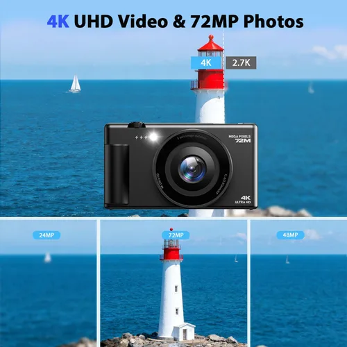Miniatura 2 de Cámaras digitales 4K para fotografía, cámara compacta para videoblogs con pantalla giratoria, cámara de 18X zoom digital para YouTube, ideal