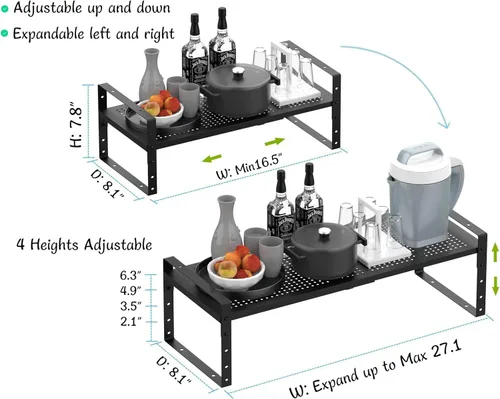 Miniatura 6 de Jojocross Estante de despensa expandible apilable y ajustable para armarios de cocina, estantes de mostrador, solución de almacenamiento de armario