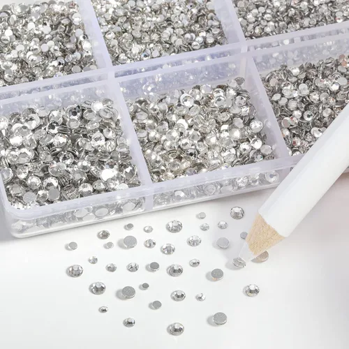 Miniatura 3 de Beadsland 7200 piezas de diamantes de imitación con parte trasera plana, gemas redondas de diamantes de imitación de cristal transparentes para uñas