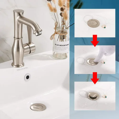 Miniatura 3 de REGALMIX Drenaje para Lavabo de Recipiente, Tapón de Drenaje Desplegable para Grifo de Lavabo de Recipiente de Baño, Colador Antiobstrucción Níquel