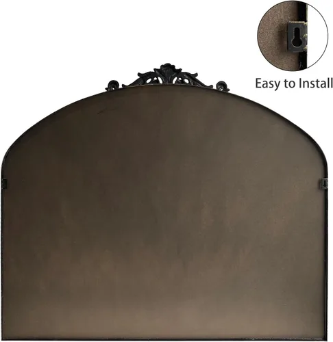 Miniatura 5 de OUSHUAI Espejo arqueado negro para pared, decoración de espejo barroco para chimenea, espejo de pared de latón, espejos ornamentados para entrada