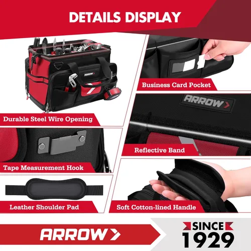 Miniatura 8 de ARROW - Bolsa de herramientas grande de 17 pulgadas con 36 bolsillos multipropósito, bolsas de herramientas para hombres de servicio pesado con base