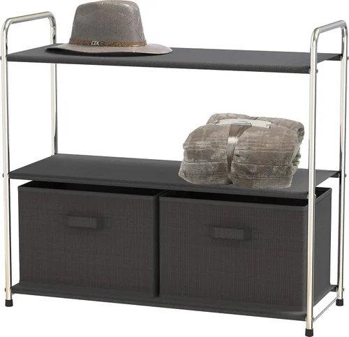 Simple Houseware Almacenamiento de armario de 3 niveles con 2 cajones, gris oscuro