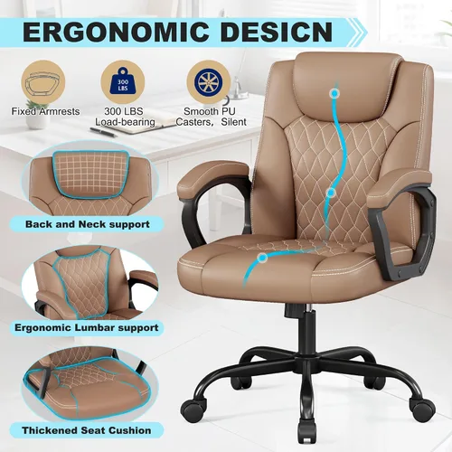 Miniatura 5 de Misolant Silla de oficina, silla de escritorio ejecutiva, cómodas sillas ergonómicas de piel sintética con reposabrazos fijo, altura ajustable