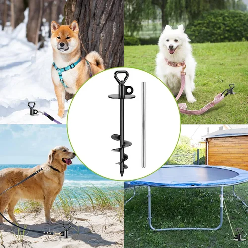 Miniatura 2 de SELEWARE Estaca de amarre para perro al aire libre, anclaje antióxido para perros grandes de hasta 220 libras, estaca giratoria gratuita para Negro C