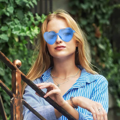 Miniatura 7 de Maxdot - Lentes de sol transparentes sin marco con forma de corazón para fiestas