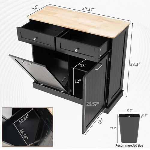 Miniatura 2 de AHB Gabinete de Bote de Basura Abatible de 13 Galones, Gabinete de Basura Oculto para Cocina, Gabinete de Reciclaje Independiente con Cajones