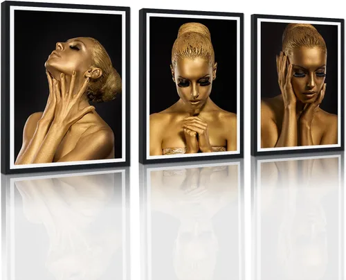 Miniatura 63 de MAMAGO Lienzo decorativo para pared, pintura de belleza dorada y negra, fotos de mujeres africanas, hermosos pósteres de mujer negra, impresiones