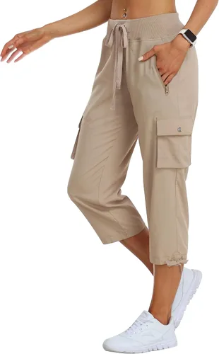 MoFiz Pantalones cargo capri de senderismo para mujer, ligeros, de secado rápido, atléticos, viajes, casuales, holgados, cómodos, bonitos bolsillos