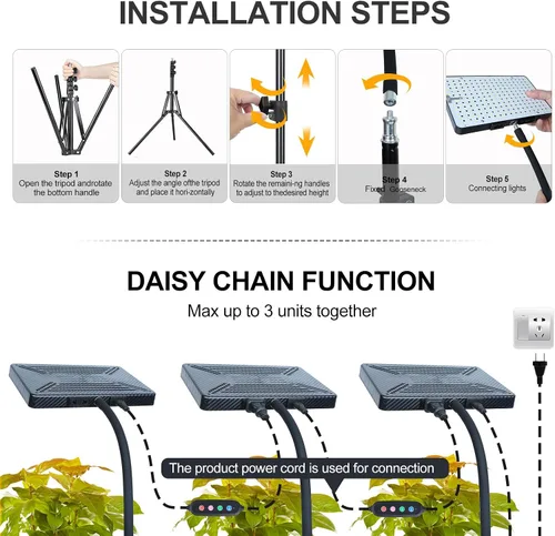 Miniatura 5 de Luz de cultivo Orchbloom con soporte y temporizador, luz de planta alta de 25 vatios de alimentación con enchufe doméstico, luces de cultivo
