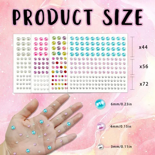 Miniatura 2 de 2064 piezas de perlas para manualidades, calcomanías de perlas autoadhesivas de 4 colores, 12 hojas de perlas para el cabello para hacer manualidades