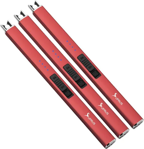 Miniatura 10 de SUPRUS Encendedor eléctrico de arco resistente al viento, sin llama, recargable por USB, con bloqueo de seguridad para velas, barbacoa, camping