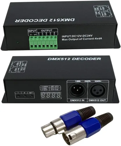 AKEPO LED DMX 4CH Decodificador de pantalla digital, controlador de atenuación LED DMX512 decodificador para tira de luz RGBW DC12-24V 4A/CH (4