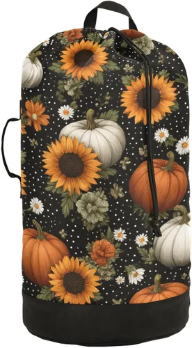 Miniatura 41 de Mochila de lavandería con hojas de estilo bohemio beige con correas ajustables para el hombro, bolsa de lavandería sucia para viajes, campamento