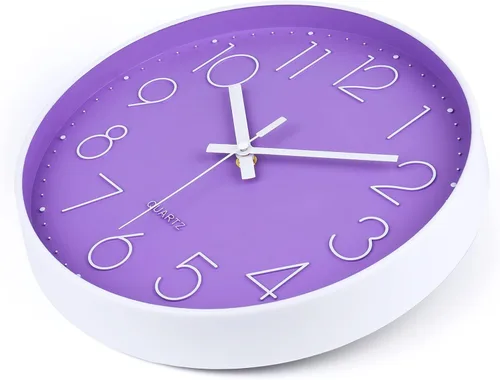 Miniatura 6 de jomparis Reloj de Pared Morado de 12 Pulgadas Reloj de Pared de Cuarzo Silencioso para Dormitorio, Hogar, Sala de Estar