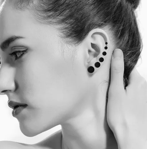 Miniatura 5 de LIEBLICH Juego de aretes redondos negros de acero inoxidable para hombres y mujeres 6 pares de aretes de 031 a 031 pulgadas 3 a 0315in negro Acero