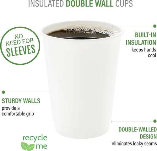 Miniatura 36 de Restaurantware Tazas de café de papel de 4 onzas, 25 tazas de papel desechables de doble pared, a prueba de fugas, reciclables, tazas calientes