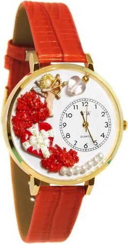Whimsical Gifts Valentine Cupid 3D Watch Acabado dorado grande Novedad divertida única Hecho a mano en Estados Unidos Correa de cuero roja,