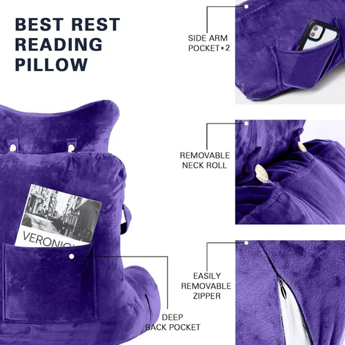 Miniatura 6 de Almohada de Lectura - Almohada de Descanso para Cama Extra Grande de 31" con Rollo de Cuello Desmontable y Brazos para Sentarse en la Cama o Sofá
