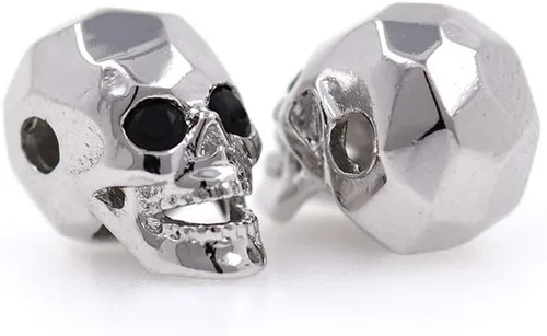 Dijes de cuentas de cabeza de calavera para hombre, pulsera original, fabricación de joyas, 0.315 x 0.512 in (10 unidades, plateado)