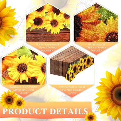 Miniatura 3 de Tegeme 1 mantel rústico de plástico con grano de madera de girasol, estilo vintage, rectangular, mantel para mesa de comedor, cocina, fiesta
